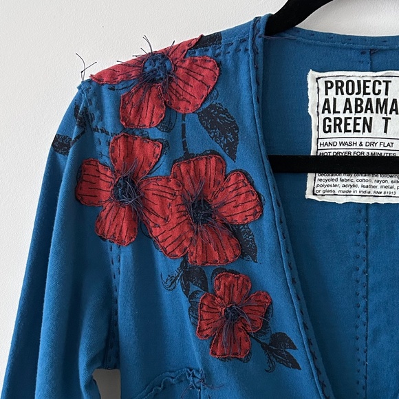 Anthropologie Project Alabama Green T Cotton Blue Floral Handmade Wrap Top - Picture 4 of 16